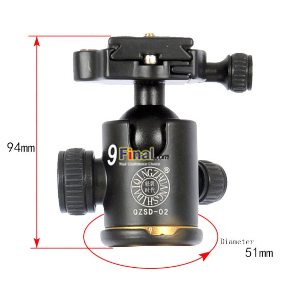 QZSD Q02 Camera Tripod Ball Head Ballhead With Quick Release Plate 1/4" Screw - ꡷ٻ ͻԴ˹ҵҧ